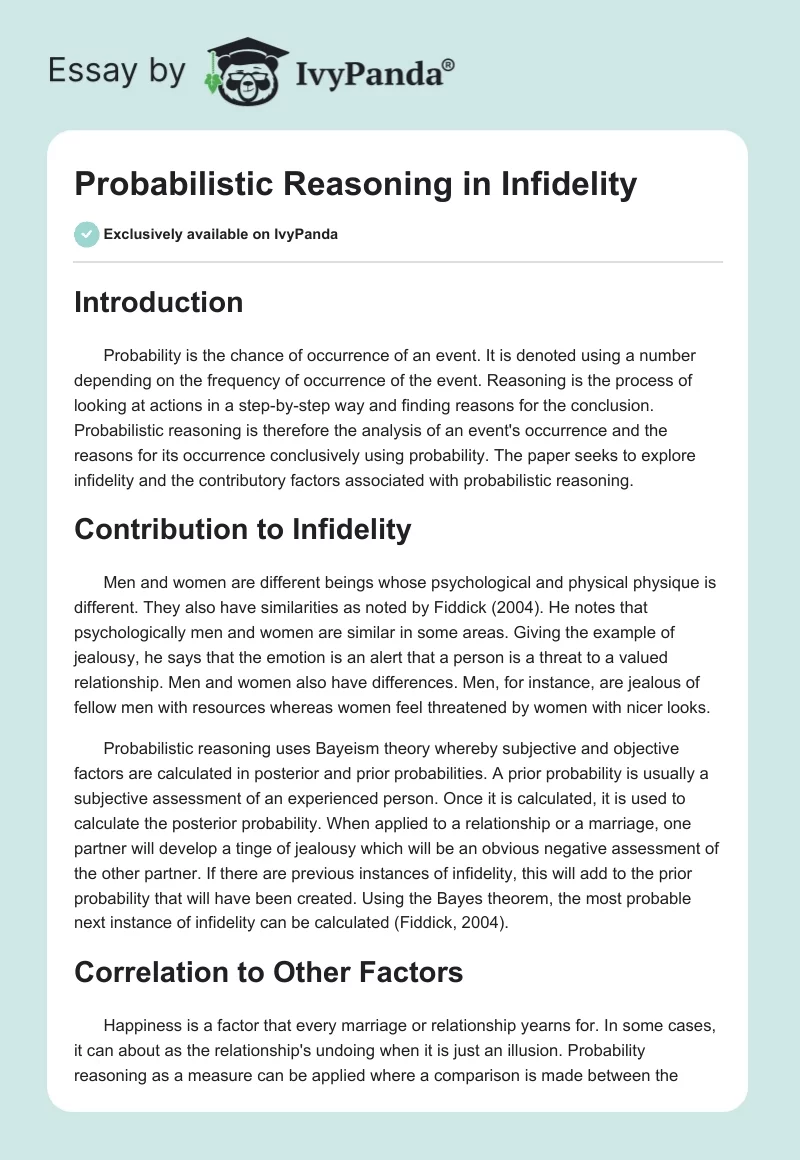 Probabilistic Reasoning in Infidelity. Page 1