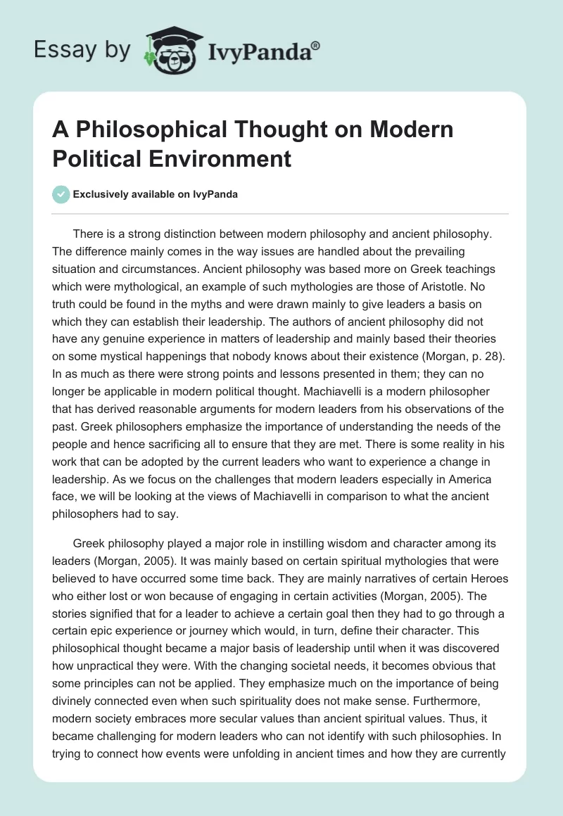 A Philosophical Thought on Modern Political Environment. Page 1