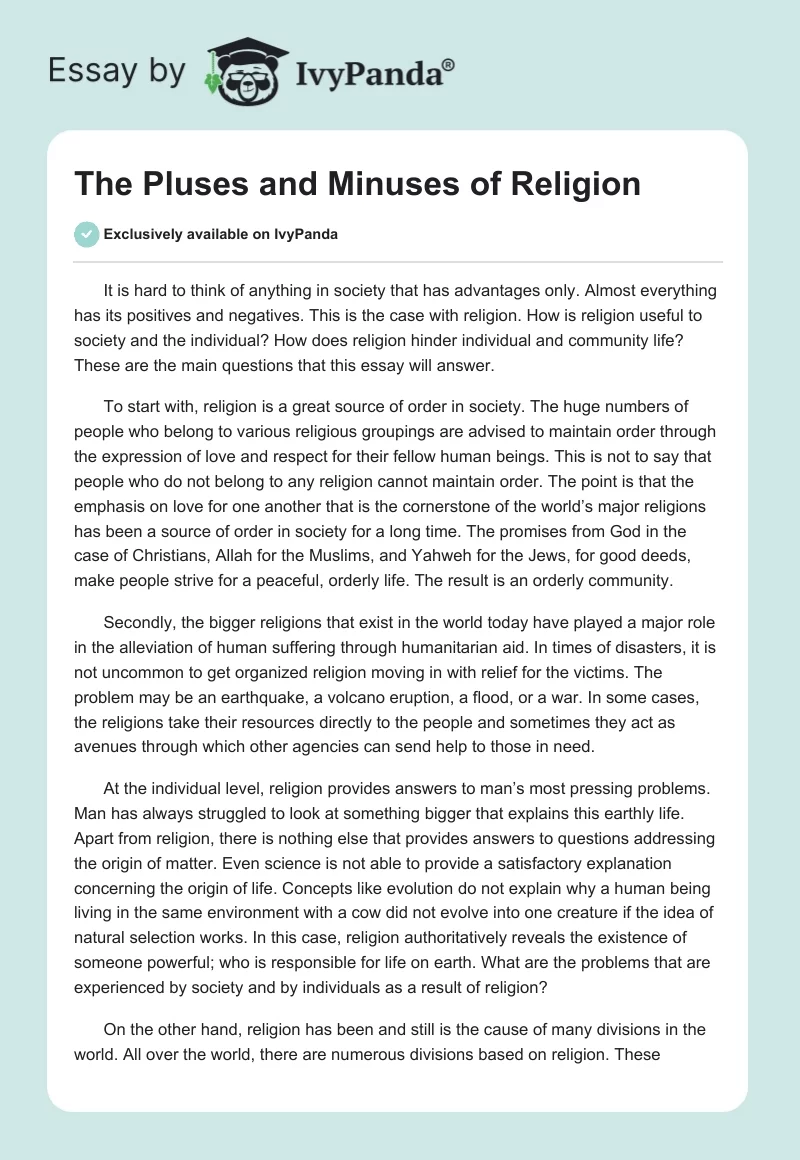 The Pluses and Minuses of Religion. Page 1