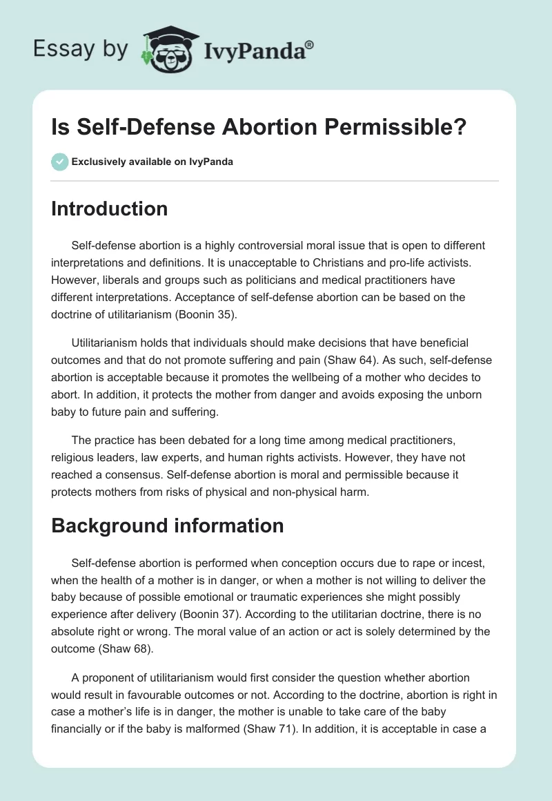 Is Self-Defense Abortion Permissible?. Page 1