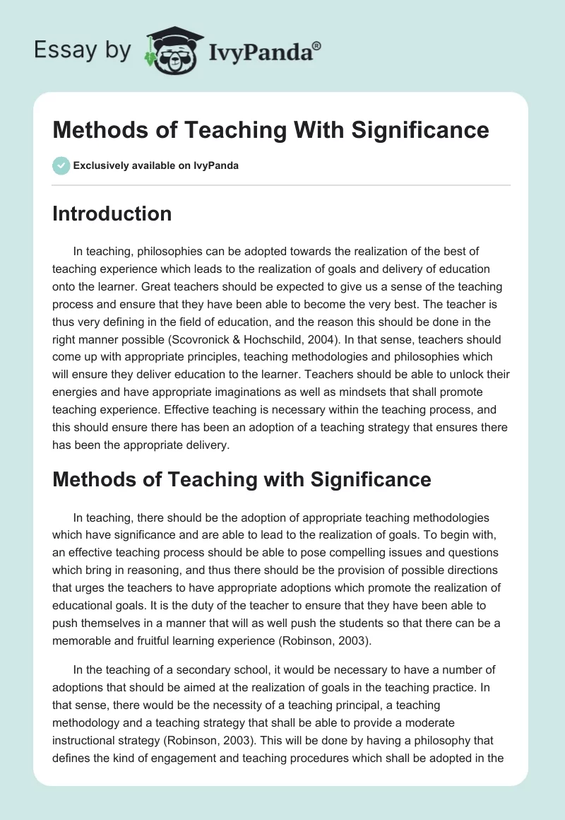 Methods of Teaching With Significance. Page 1