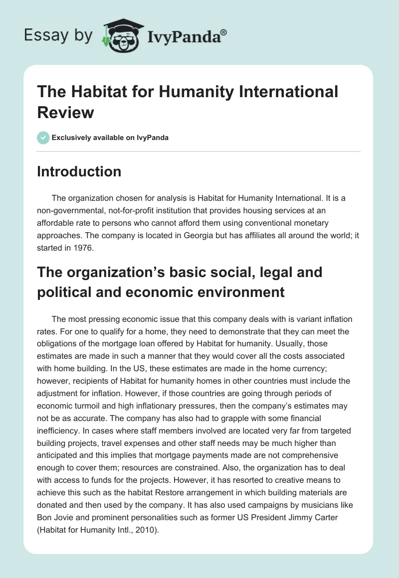The Habitat for Humanity International Review. Page 1