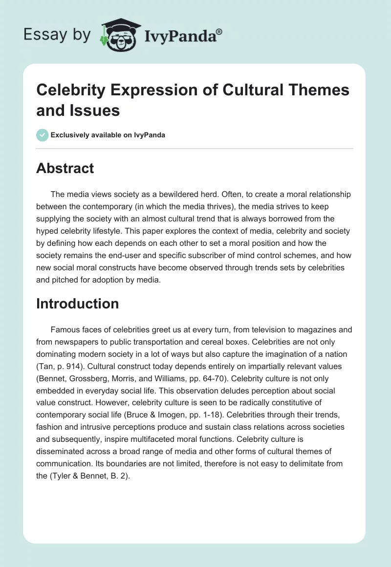Celebrity Expression of Cultural Themes and Issues. Page 1