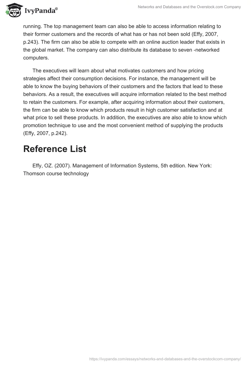 Networks and Databases and the Overstock.com Company. Page 2