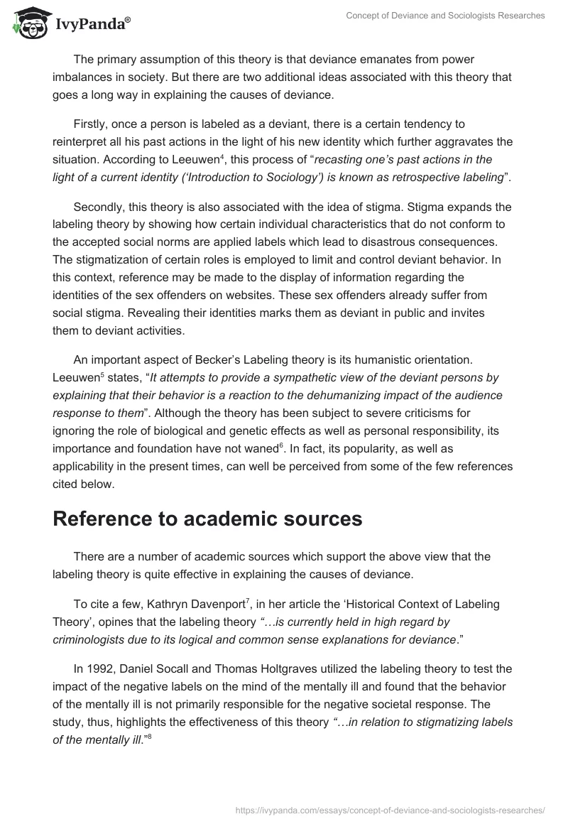 Concept of Deviance and Sociologists Researches. Page 2
