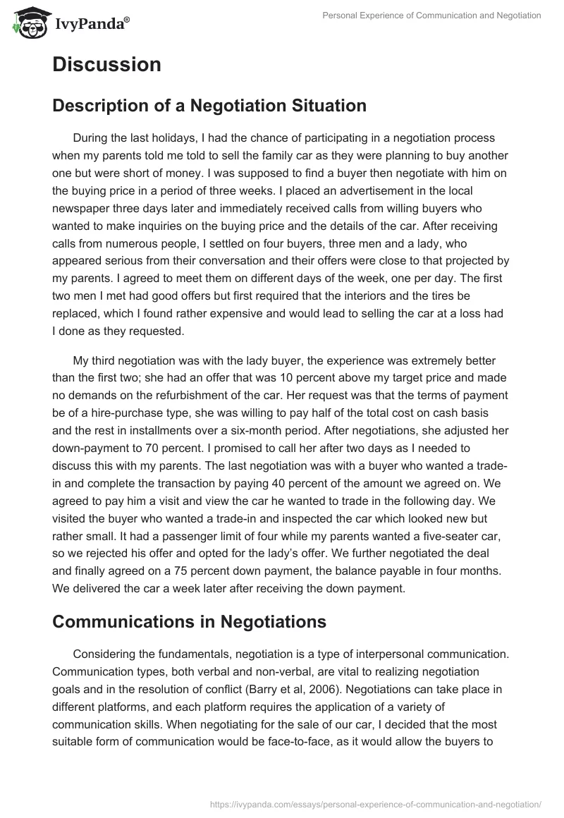 Personal Experience of Communication and Negotiation. Page 2