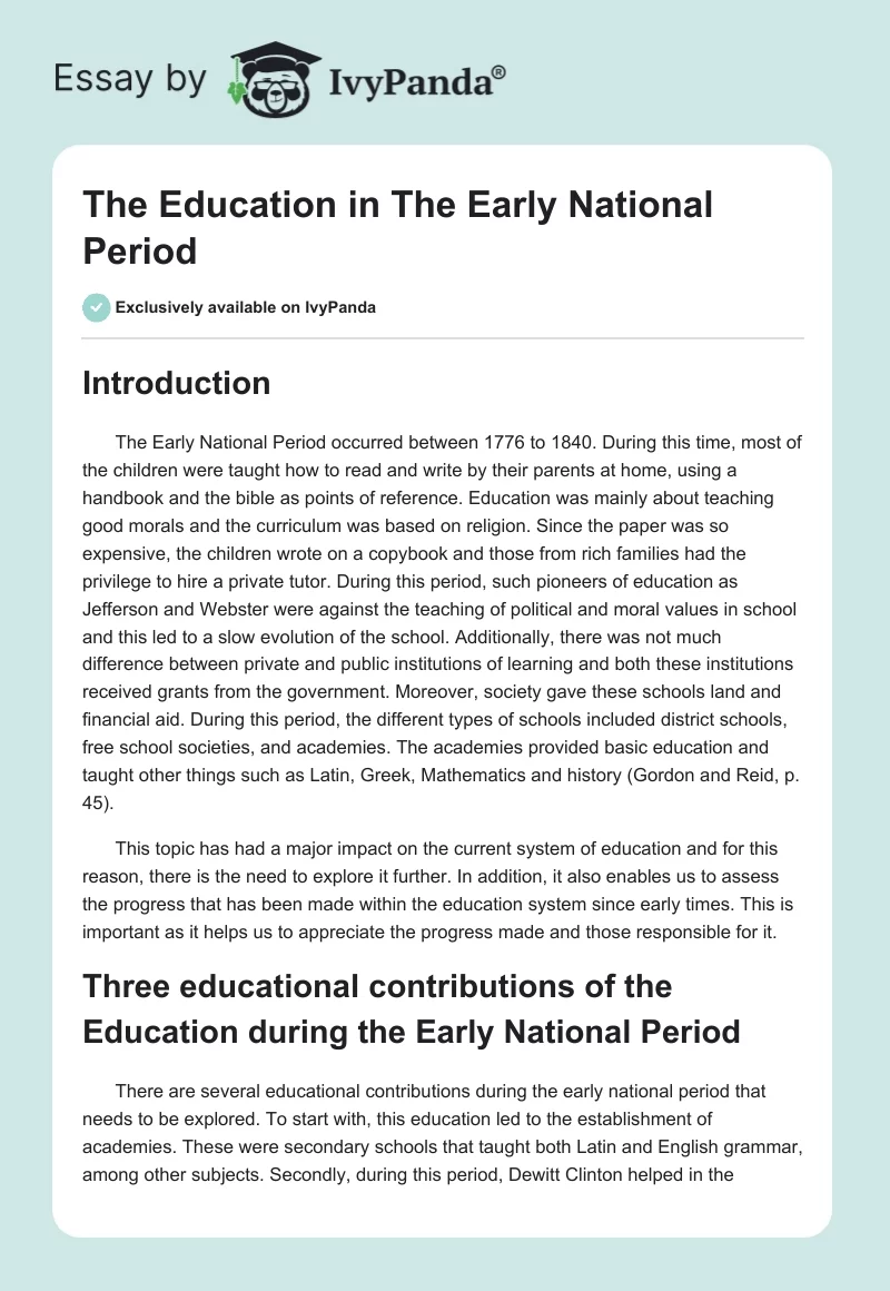 The Education in The Early National Period. Page 1