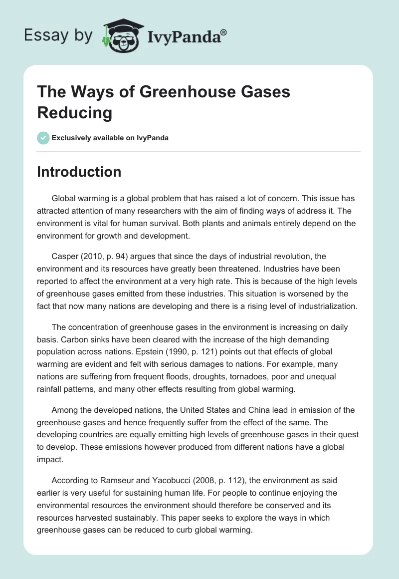 The Ways of Greenhouse Gases Reducing. Page 1