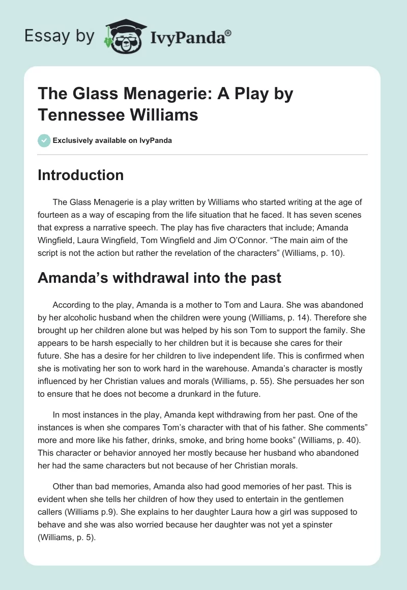 The Glass Menagerie: A Play by Tennessee Williams. Page 1