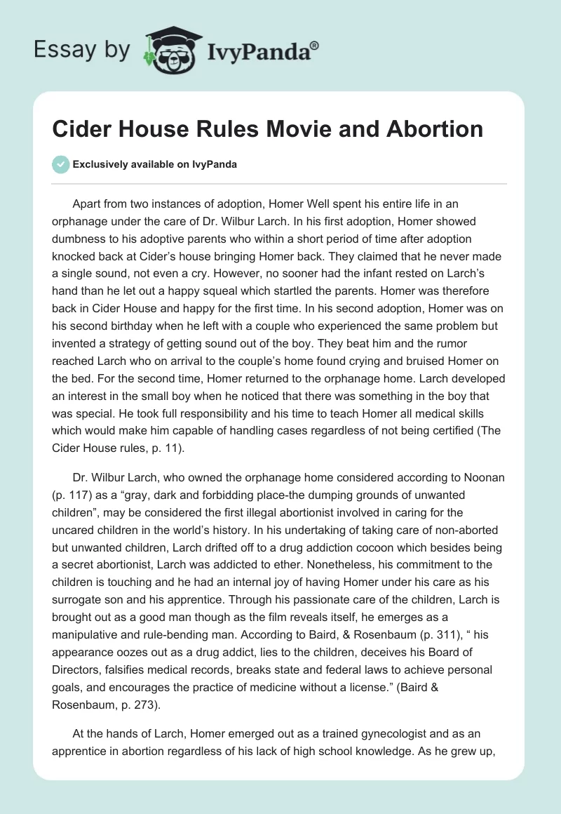 Cider House Rules Movie and Abortion. Page 1