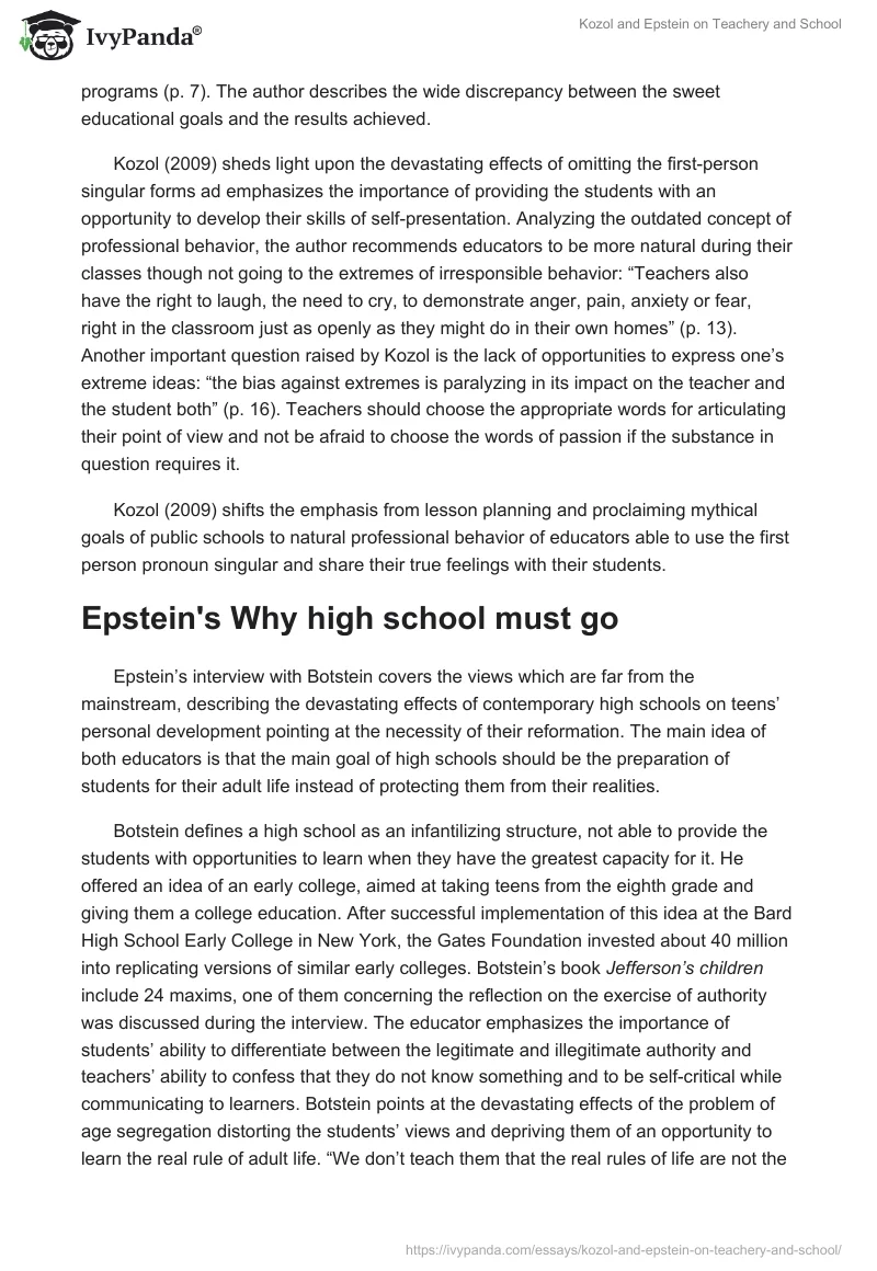 Kozol and Epstein on Teachery and School. Page 2