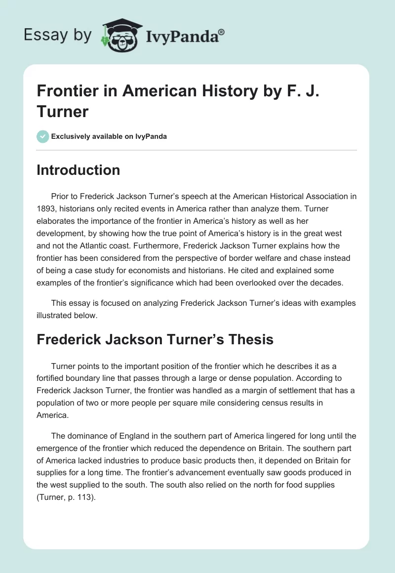 Frontier in American History by F. J. Turner. Page 1