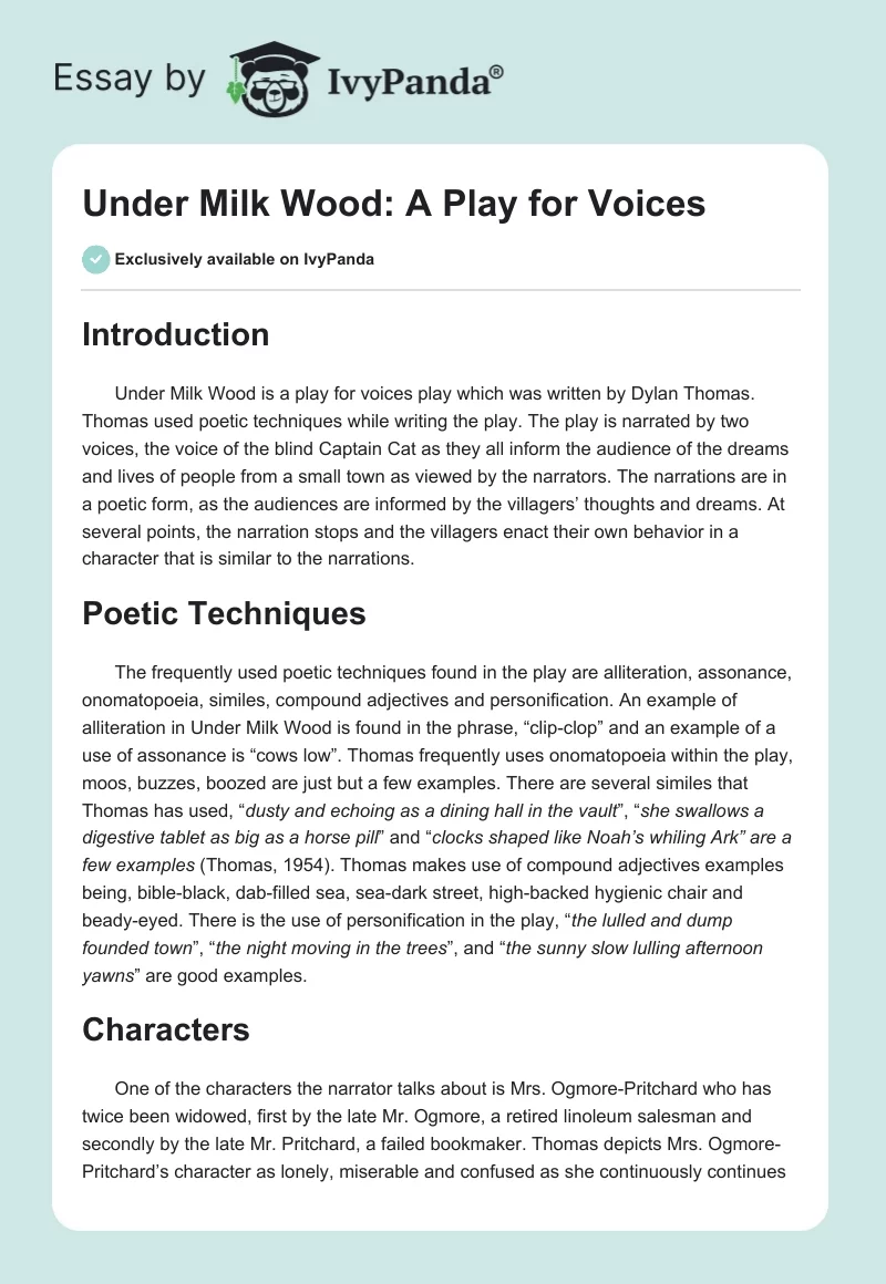 Under Milk Wood: A Play for Voices. Page 1