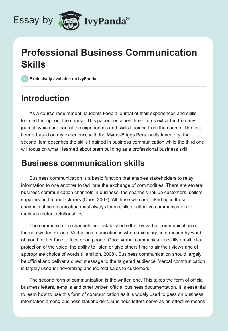Professional Business Communication Skills. Page 1