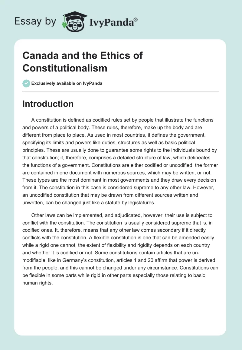 Canada and the Ethics of Constitutionalism. Page 1