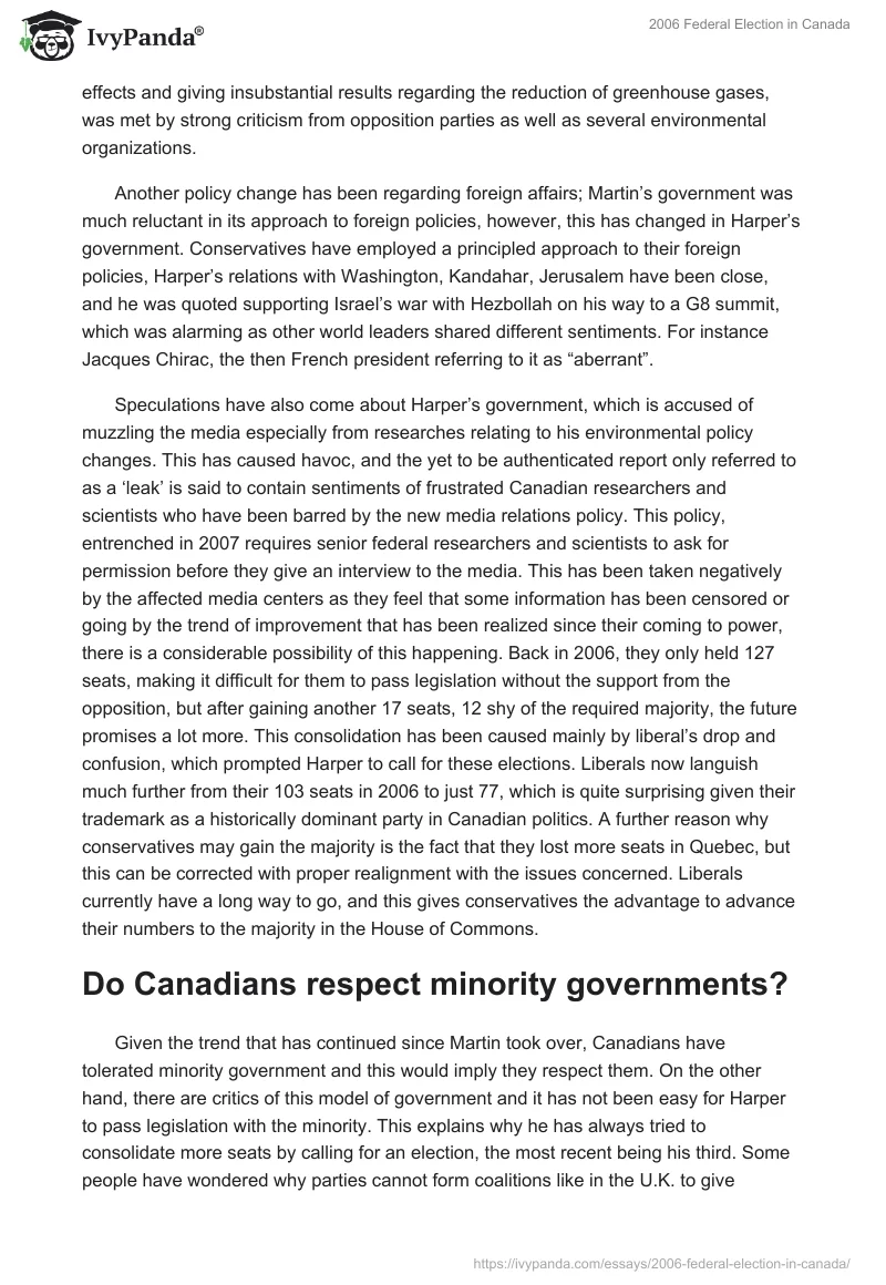 2006 Federal Election in Canada. Page 2