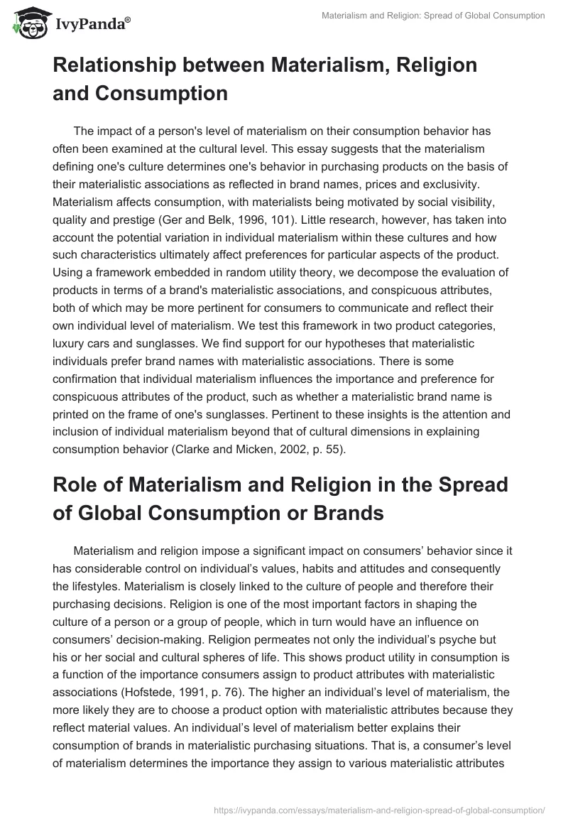 Materialism and Religion: Spread of Global Consumption. Page 2