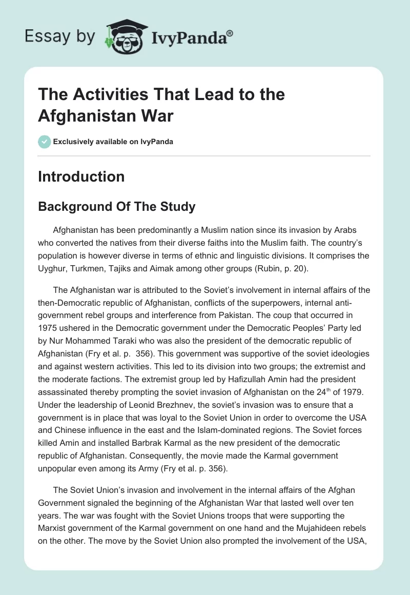 The Activities That Lead to the Afghanistan War. Page 1