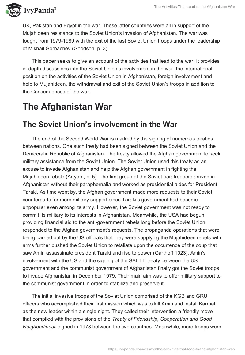 The Activities That Lead to the Afghanistan War. Page 2