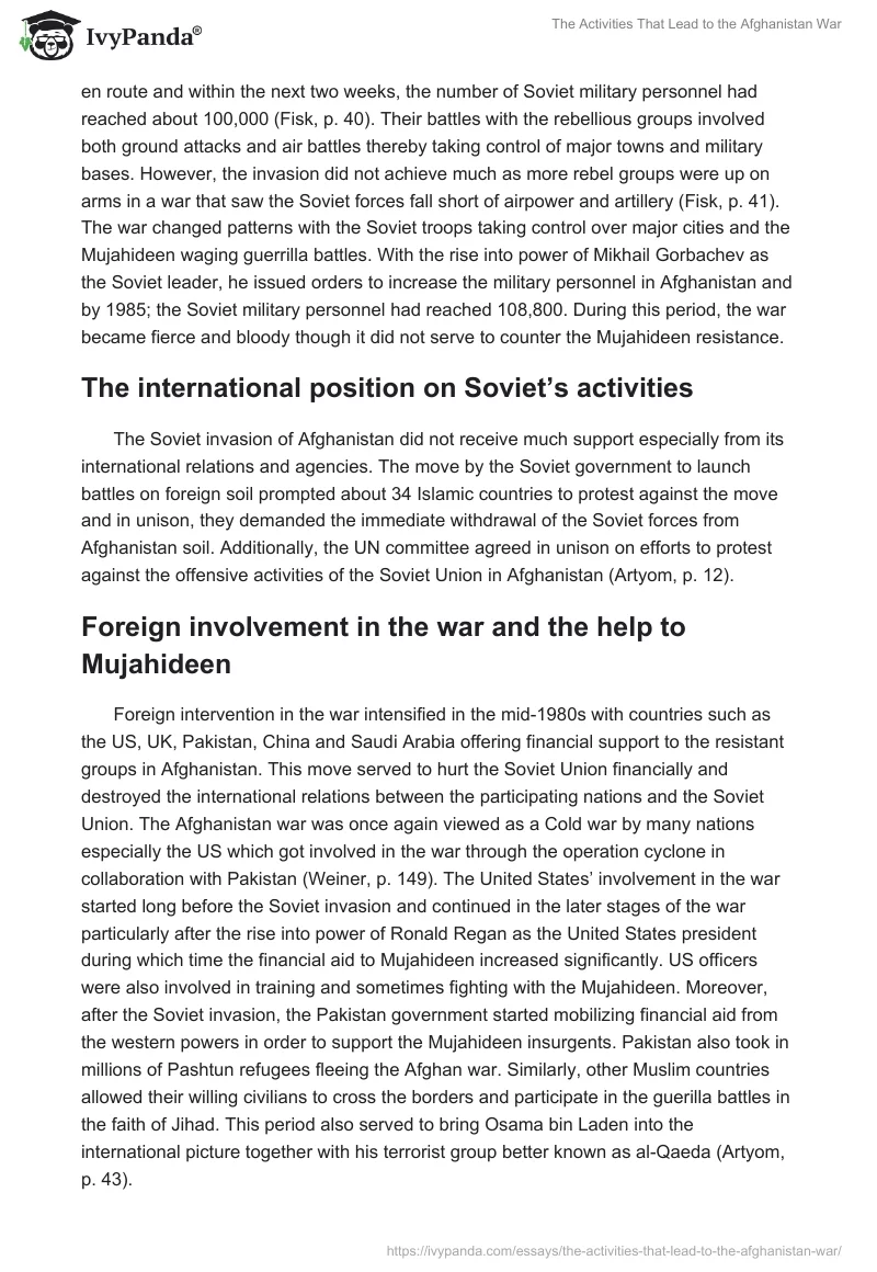 The Activities That Lead to the Afghanistan War. Page 3