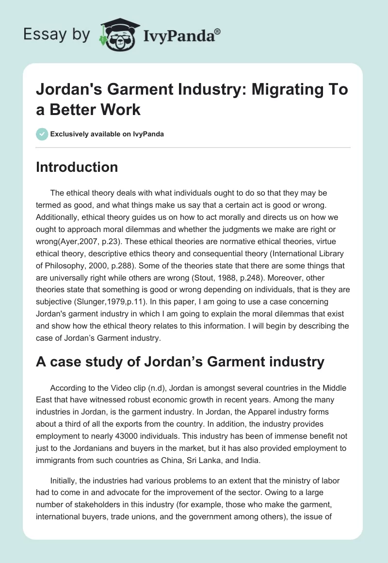 Jordan's Garment Industry: Migrating To a Better Work. Page 1