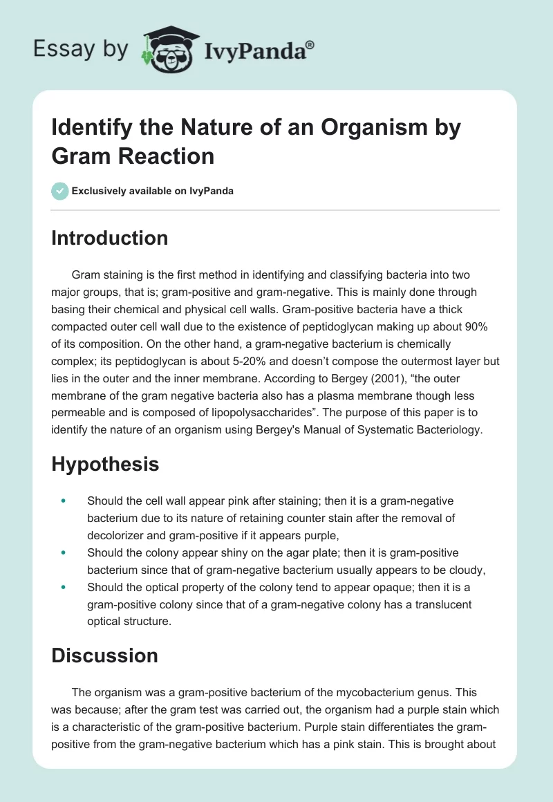 Identify the Nature of an Organism by Gram Reaction. Page 1