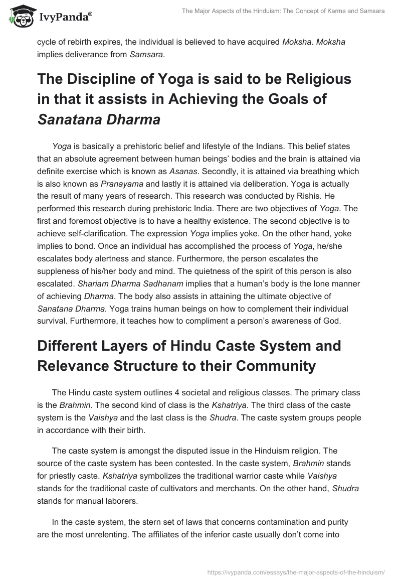 The Major Aspects of the Hinduism: The Concept of Karma and Samsara. Page 2