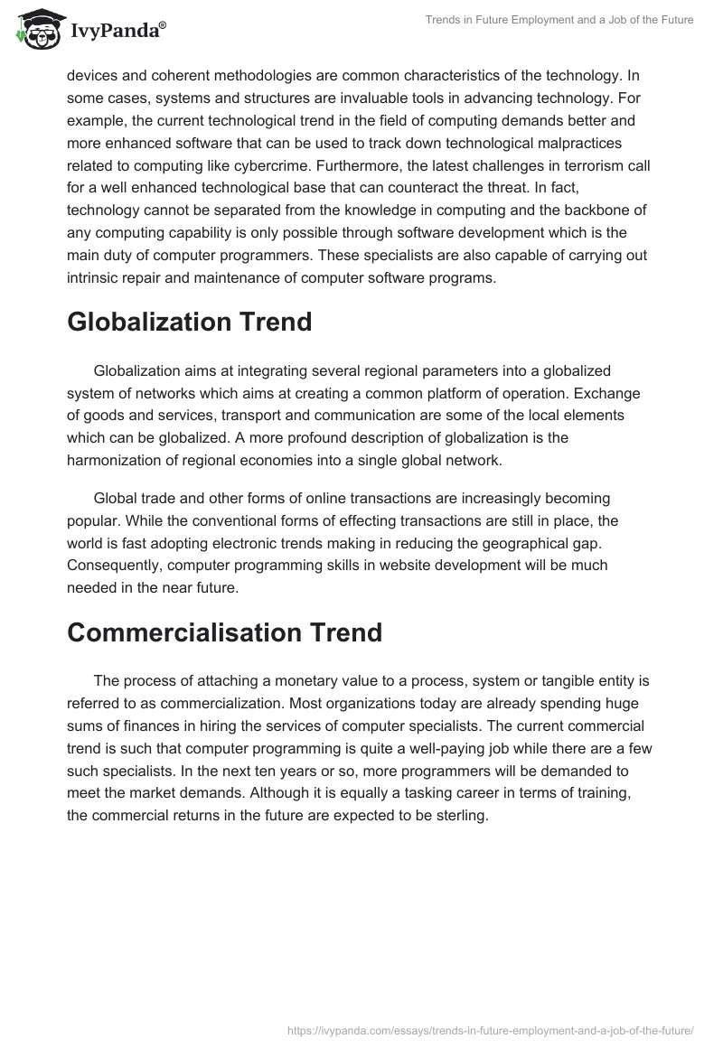 Trends in Future Employment and a Job of the Future. Page 2