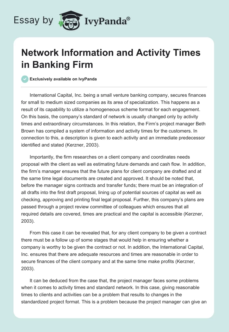 Network Information and Activity Times in Banking Firm. Page 1