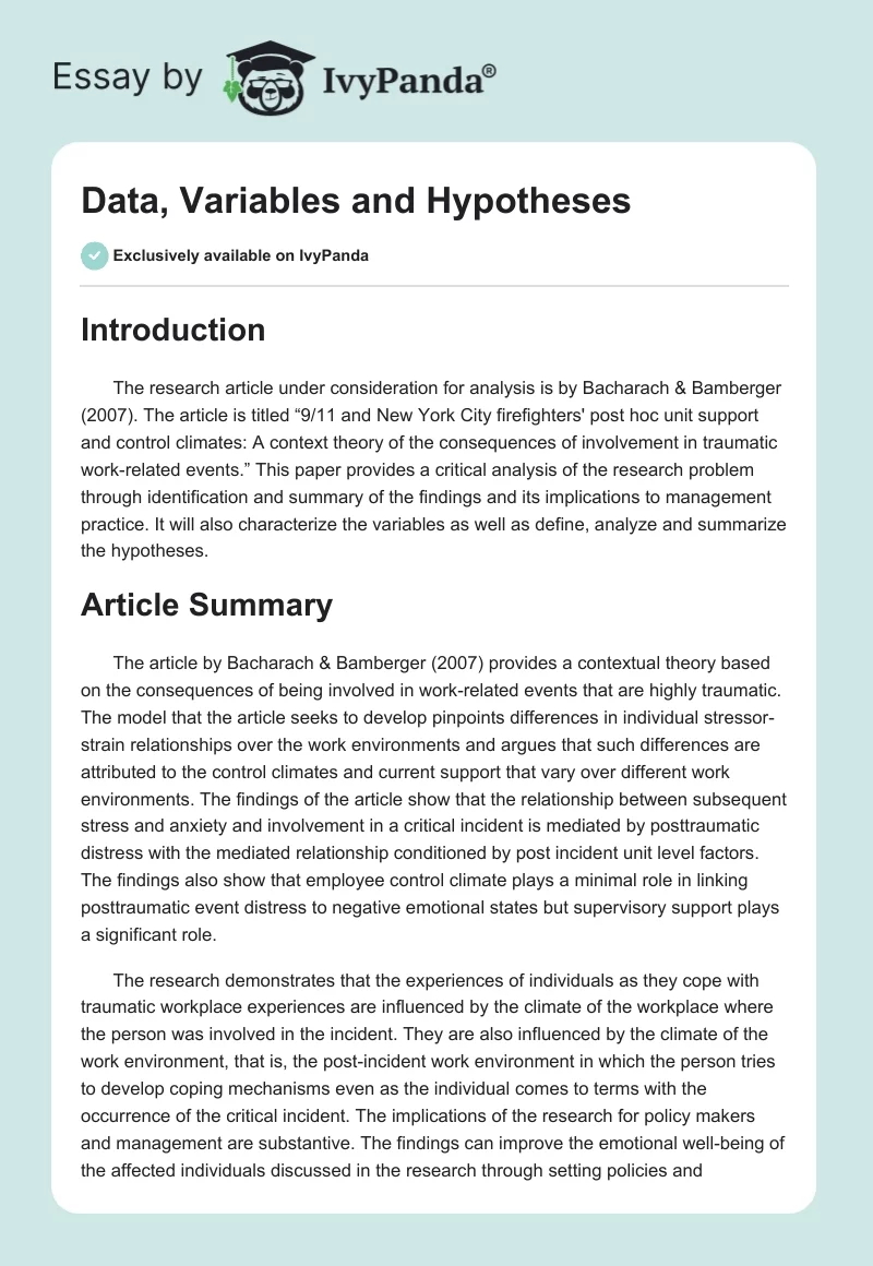 Data, Variables and Hypotheses. Page 1
