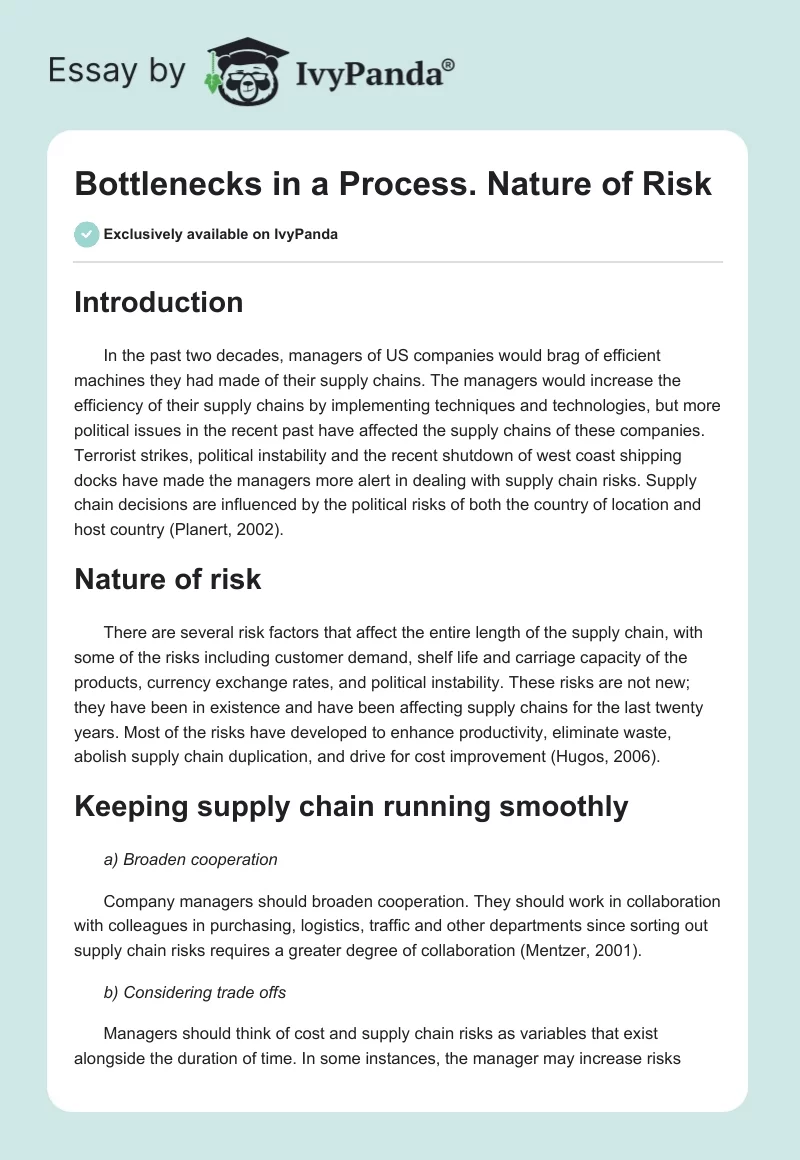 Bottlenecks in a Process. Nature of Risk. Page 1