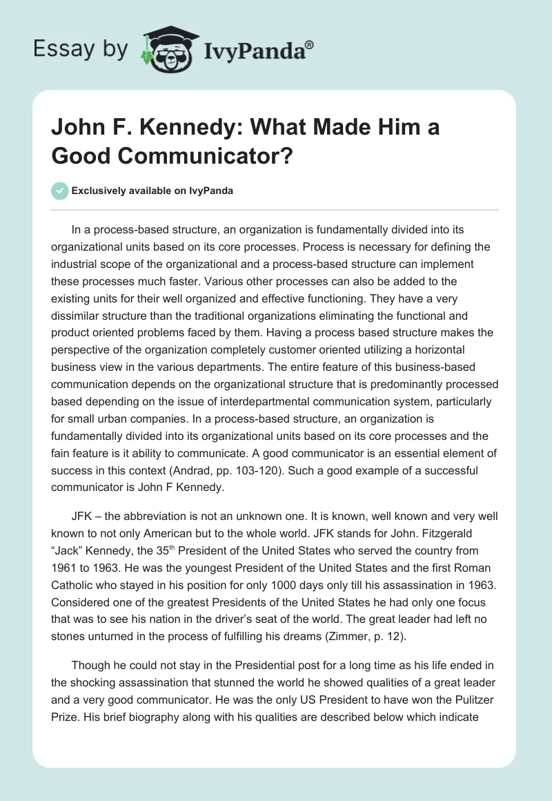 John F. Kennedy: What Made Him a Good Communicator?. Page 1