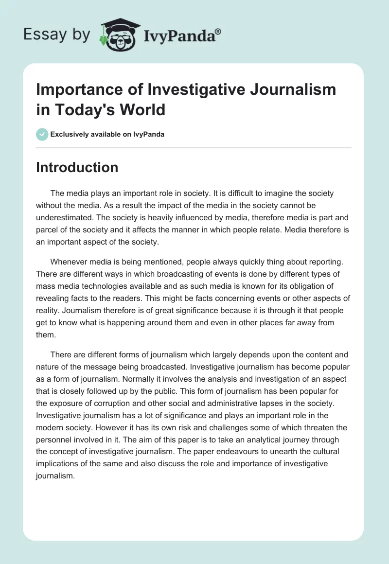 Importance of Investigative Journalism in Today's World. Page 1