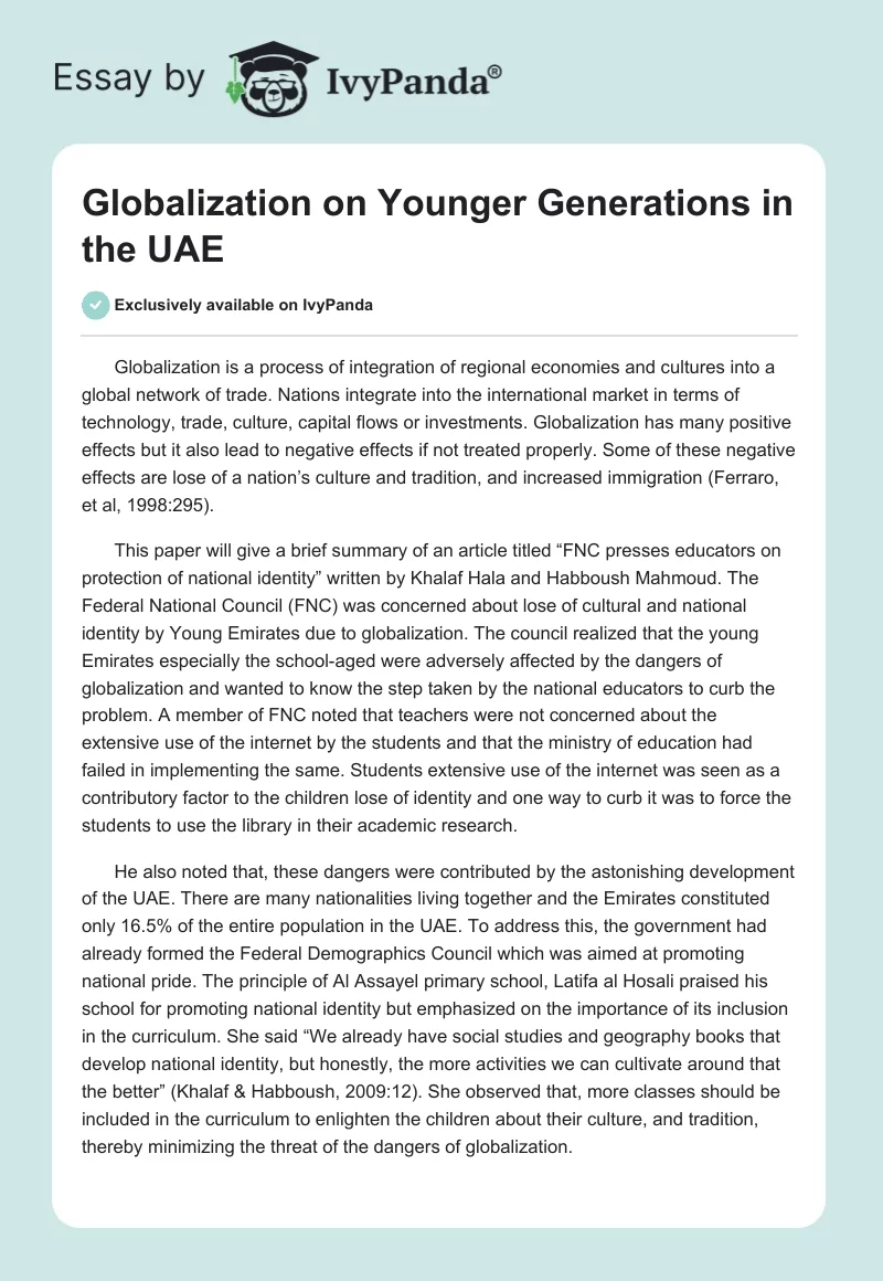 Globalization on Younger Generations in the UAE. Page 1