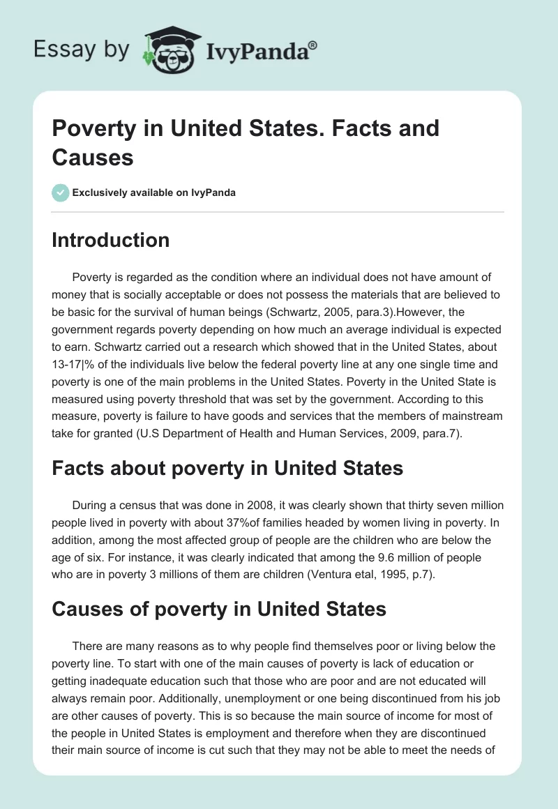 Poverty in United States. Facts and Causes. Page 1