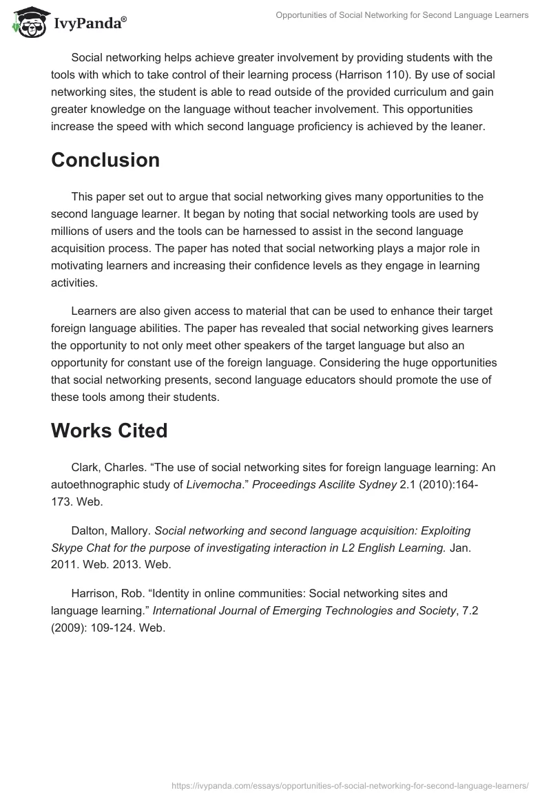 Opportunities of Social Networking for Second Language Learners. Page 4