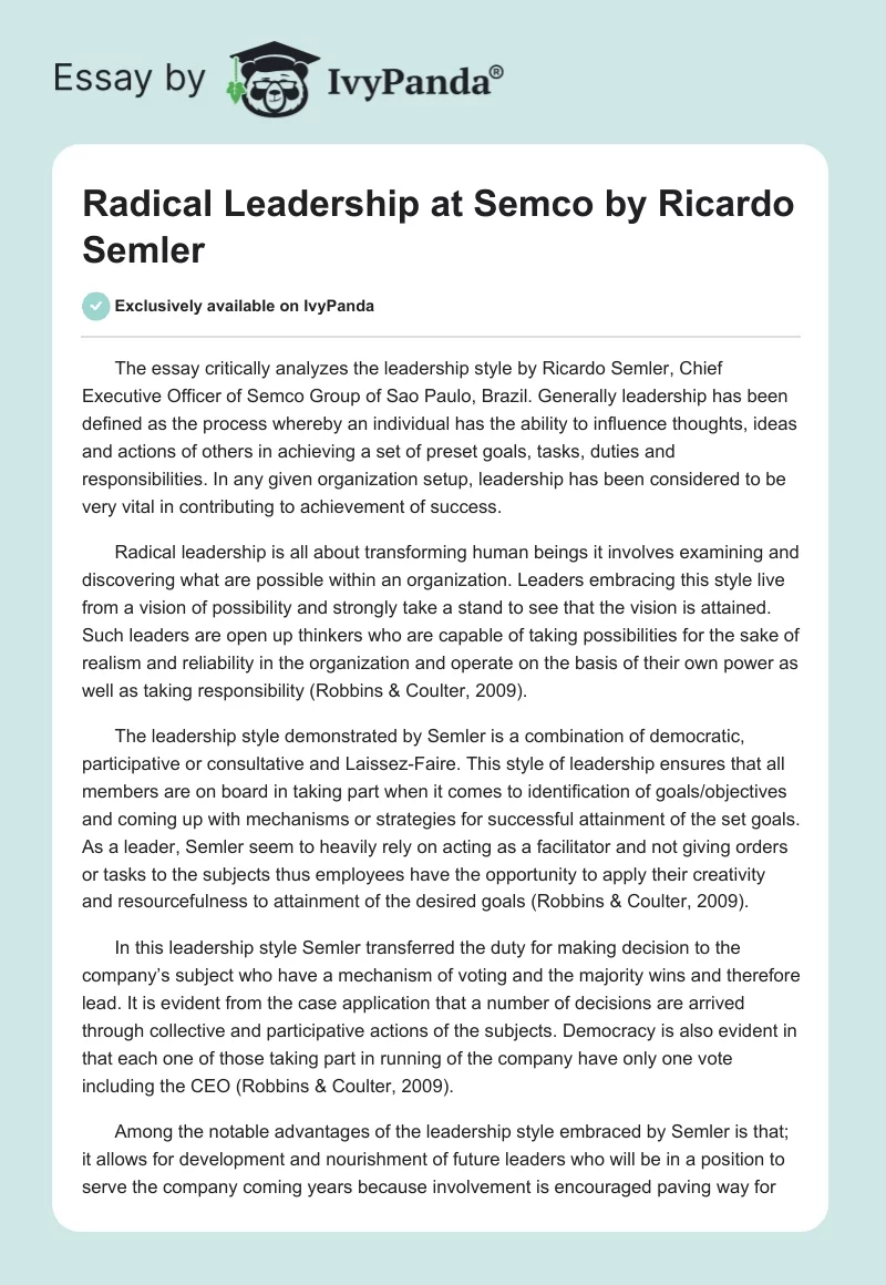 Radical Leadership at Semco by Ricardo Semler. Page 1