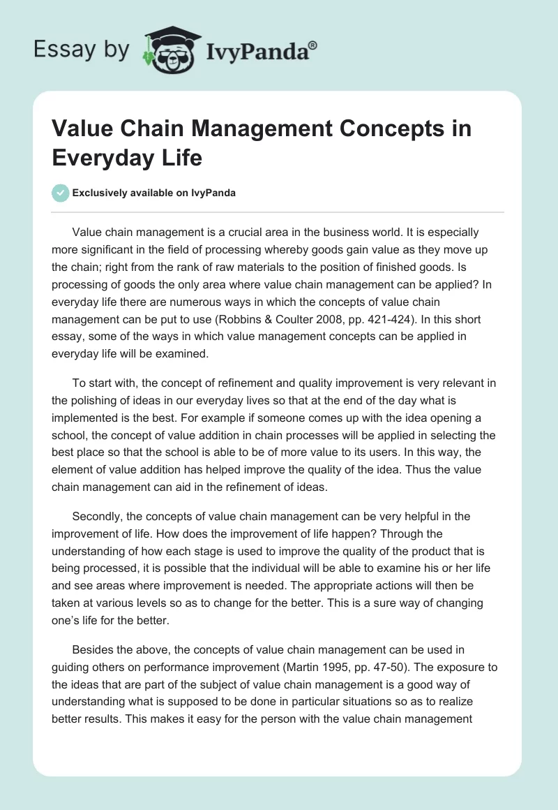 Value Chain Management Concepts in Everyday Life. Page 1