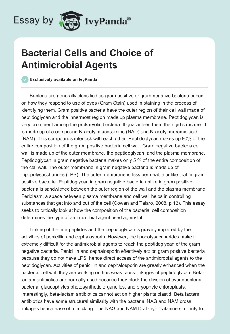 Bacterial Cells and Choice of Antimicrobial Agents. Page 1
