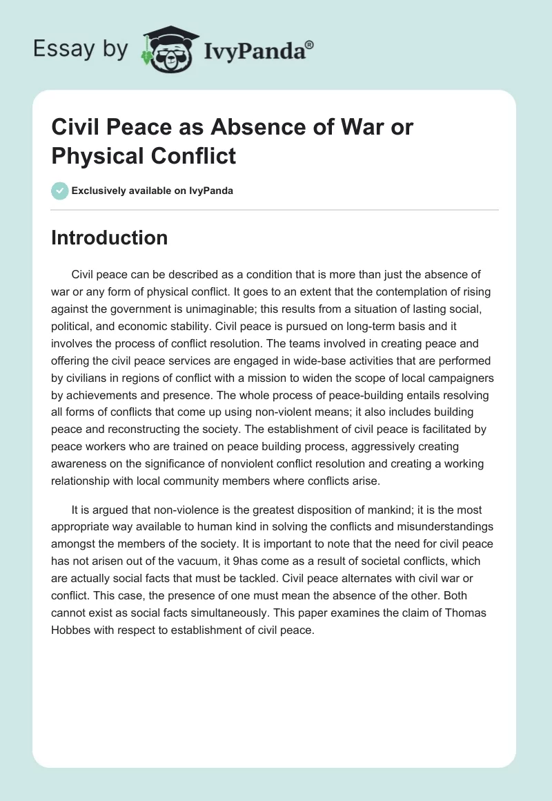 Civil Peace as Absence of War or Physical Conflict. Page 1