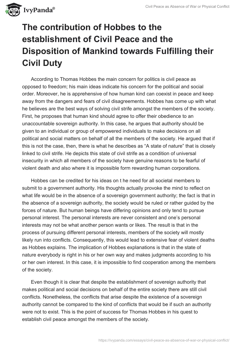 Civil Peace as Absence of War or Physical Conflict. Page 2
