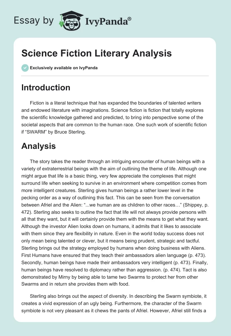 Science Fiction Literary Analysis. Page 1