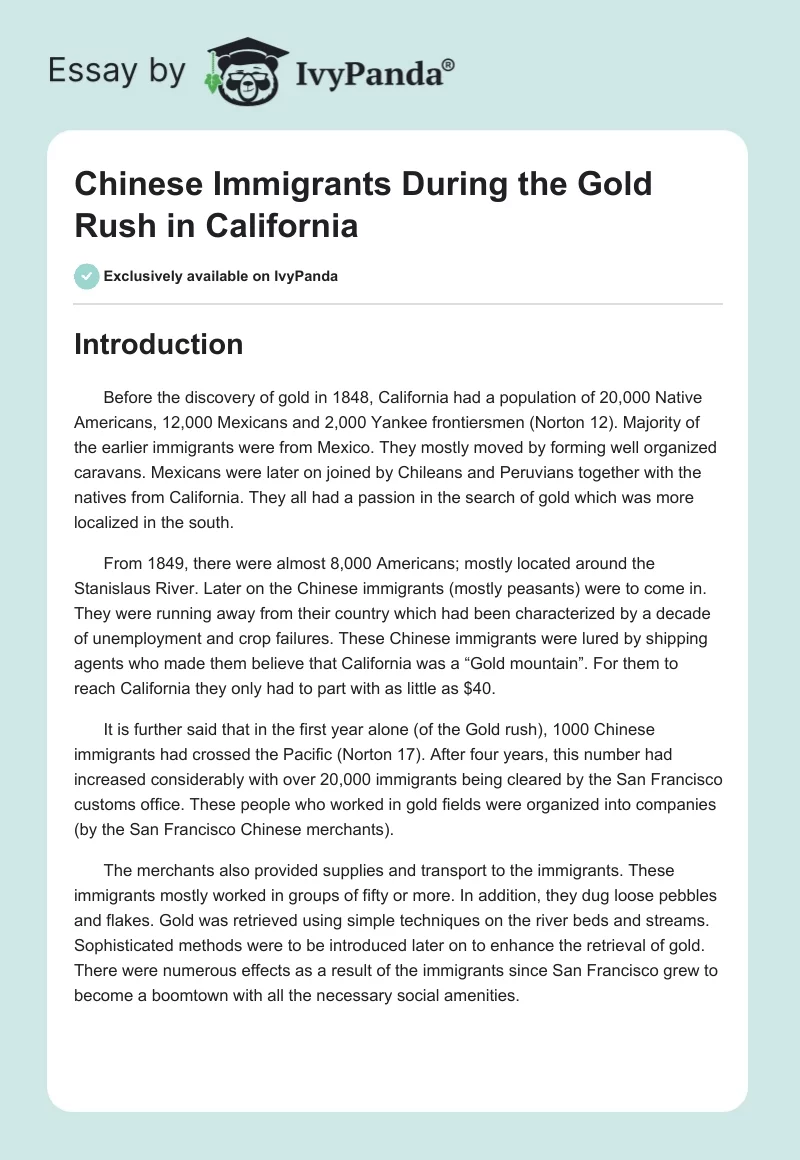 Chinese Immigrants During the Gold Rush in California. Page 1