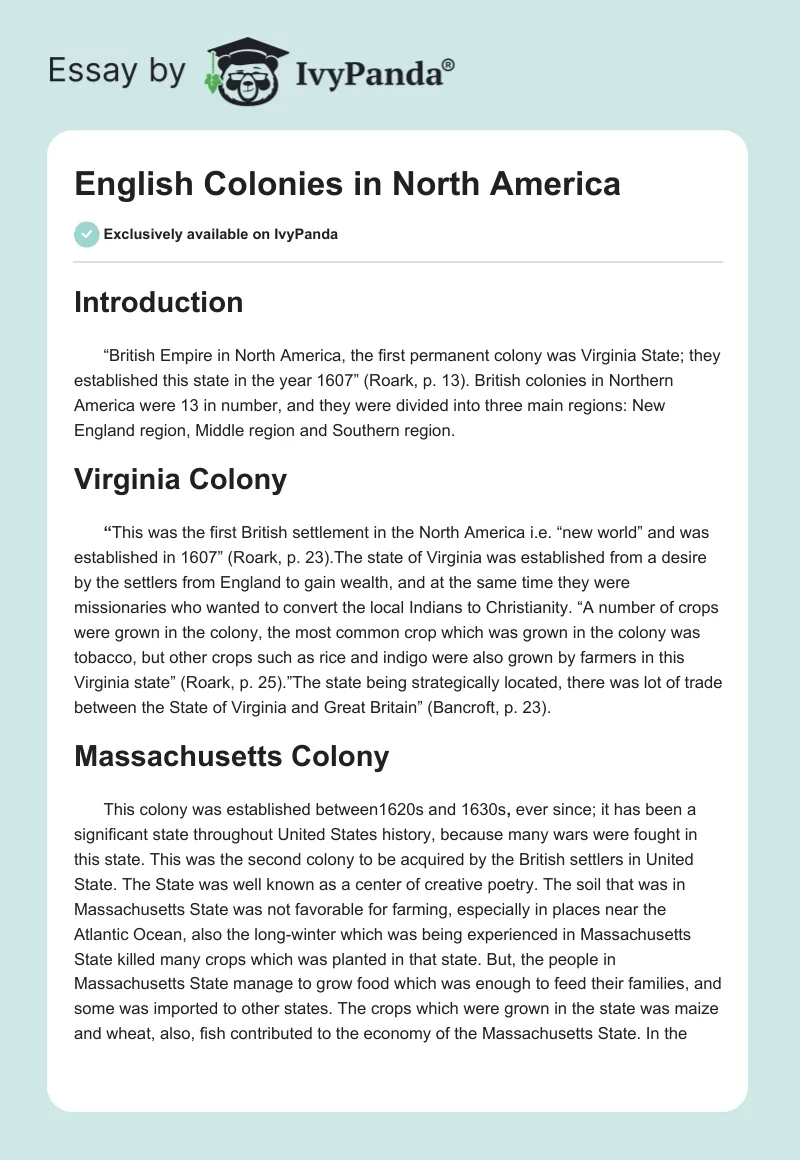 English Colonies in North America. Page 1