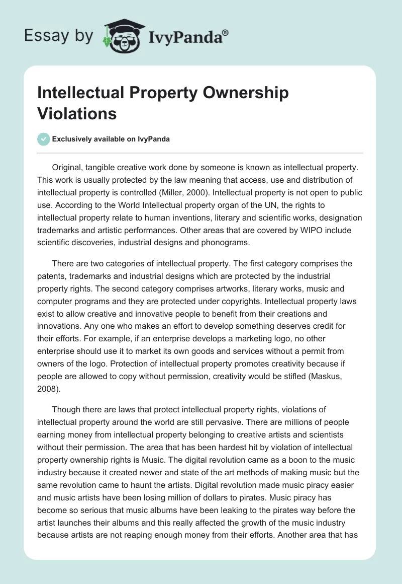 Intellectual Property Ownership Violations. Page 1
