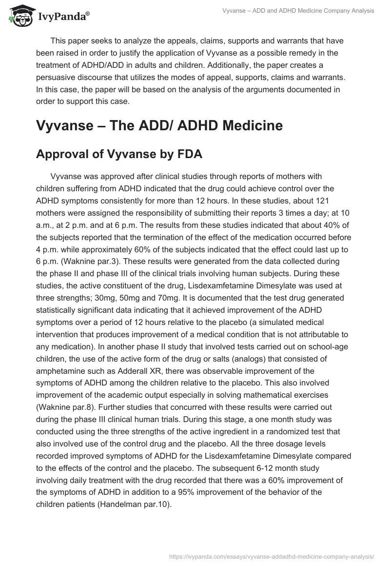 Vyvanse – ADD and ADHD Medicine Company Analysis. Page 2
