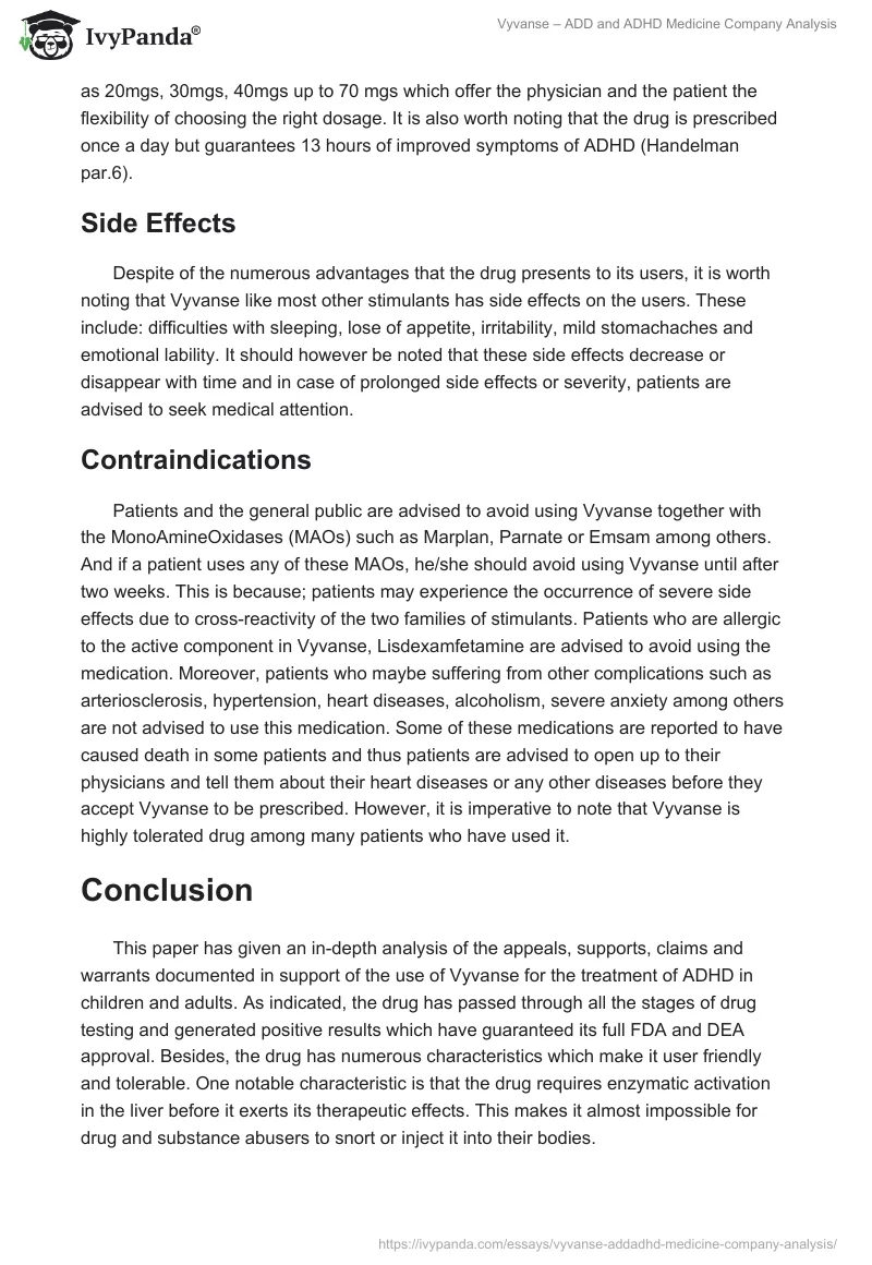 Vyvanse – ADD and ADHD Medicine Company Analysis. Page 4