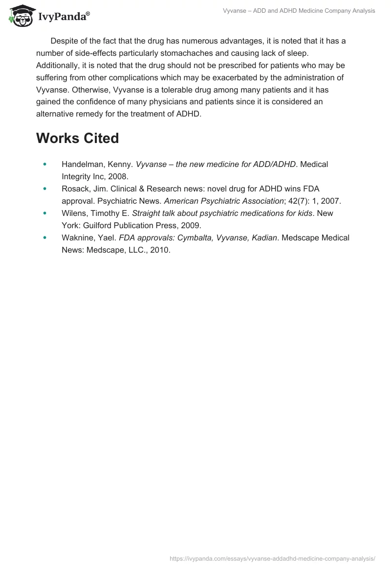 Vyvanse – ADD and ADHD Medicine Company Analysis. Page 5