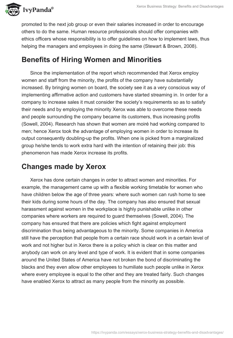 Xerox Business Strategy: Benefits and Disadvantages. Page 2