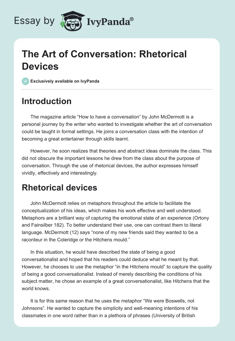 The Art of Conversation: Rhetorical Devices. Page 1
